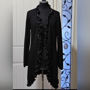 Ravel Black Ruffled Open Front Knit Cardigan Size Medium
